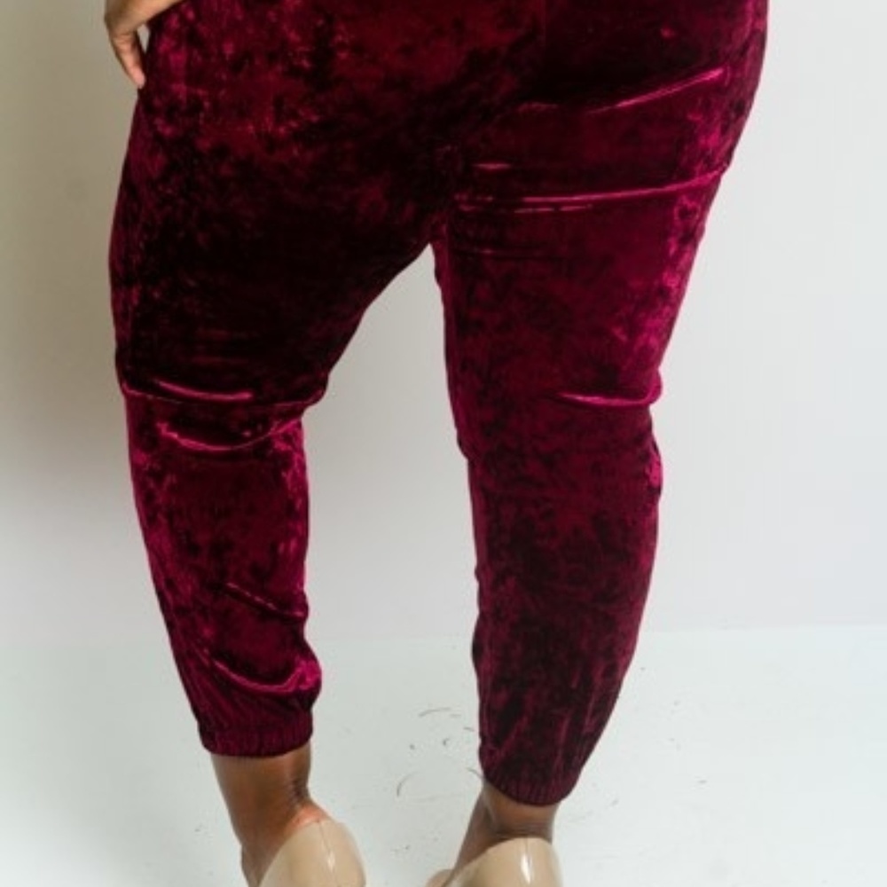 *Host Pick* Velvet Burgundy Plus size Joggers - Picture 3 of 4